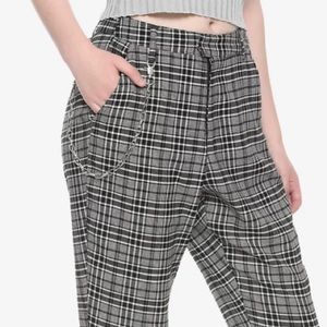 Grey Plaid Pants With Detachable Chain